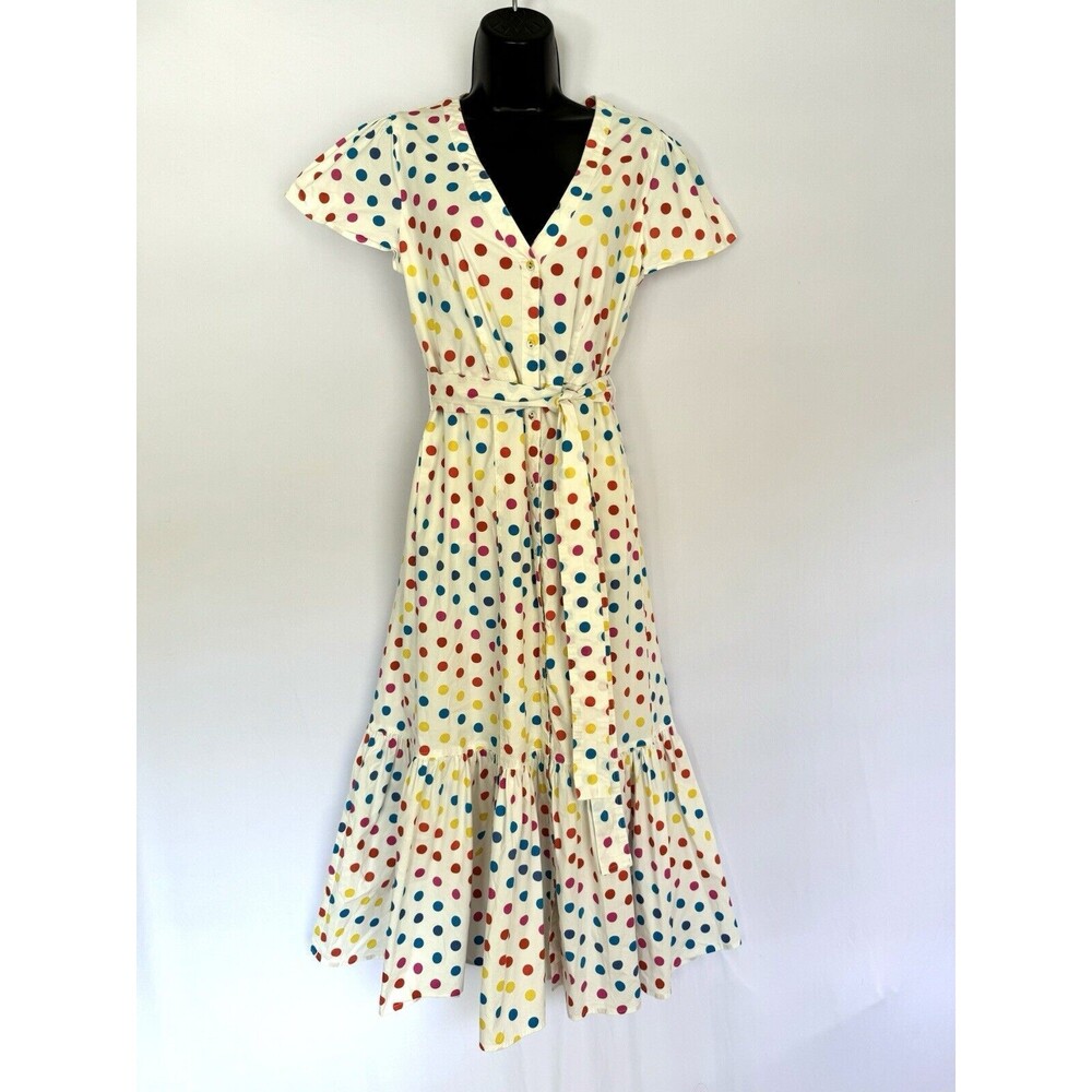 Color Me Courtney Polka Dot Dress Size Women’s 4 Pink Yellow Blue Red Button Up